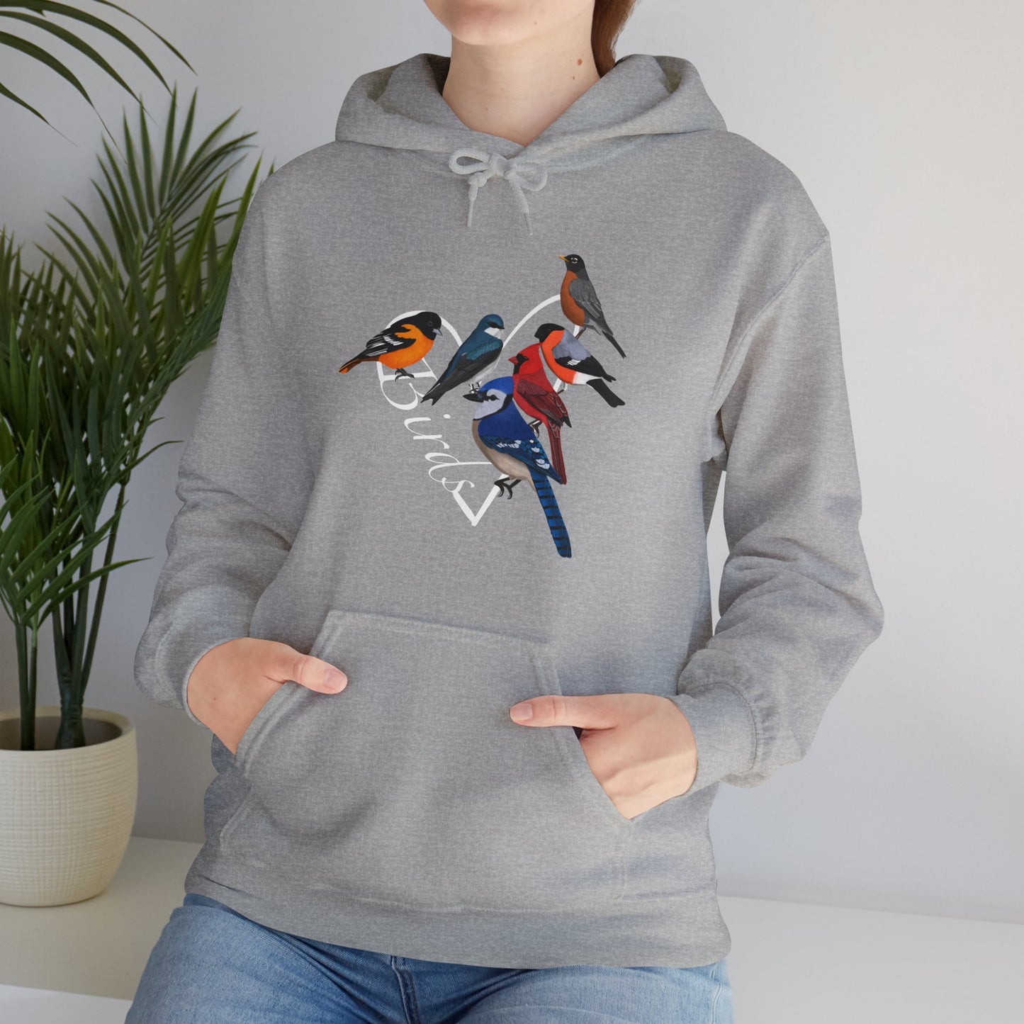 Backyard Birds Cardinal Robin Blue Jay Oriole Heart Bird Birdwatching Birdlover Hoodie