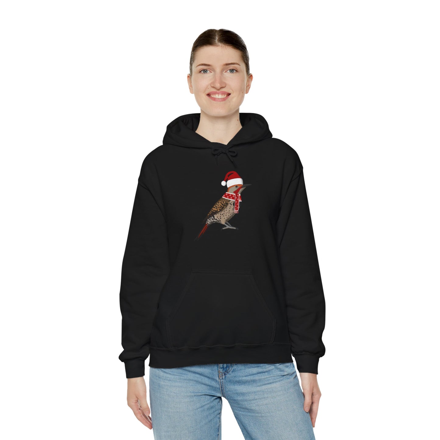 Northern Flicker Christmas Bird with Santa Hat Birdwatcher Birdlover Hoodie