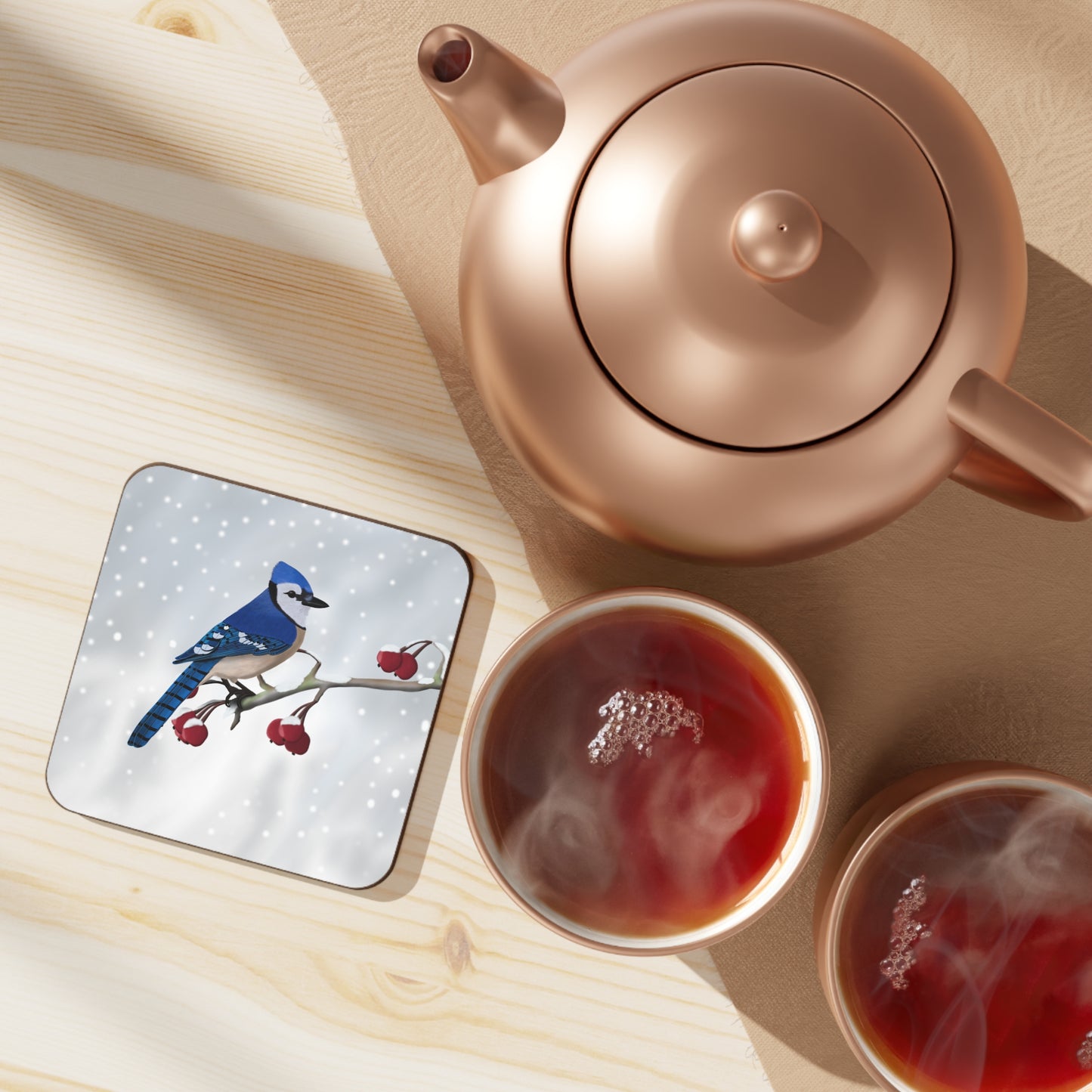 Blue Jay on a Winter Branch Christmas Bird Hardboard Coaster