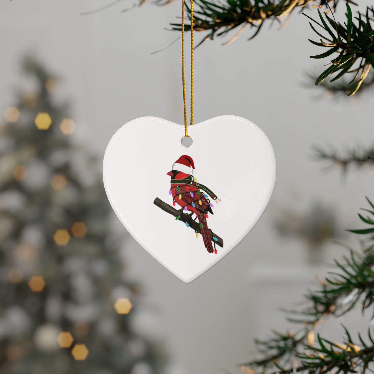 Cardinal as Santa Ceramic Bird Christmas Ornament | Durable Double-Sided Bird Lover Decor