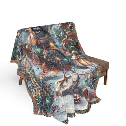American Robin Woven Blanket – Tangled Lights Christmas Throw