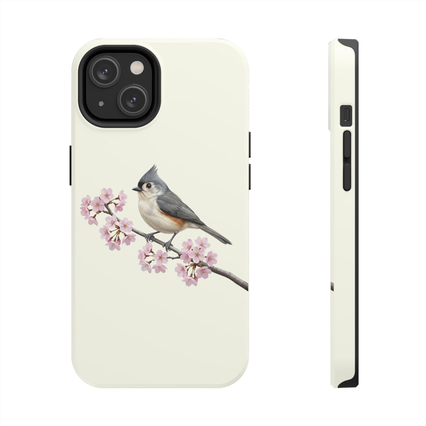 Tufted Titmouse & Cherry Blossom Tough iPhone Case Creamy White