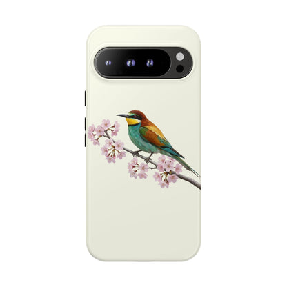 Bienenfresser Handyhülle in Cremeweiß | Florales Kirschblüten Vogel-Motiv für iPhone & Google Pixel
