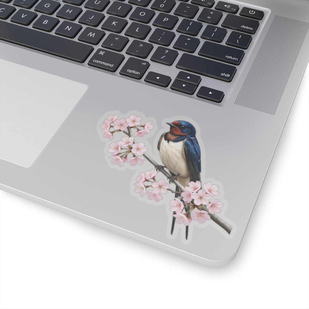 Barn Swallow Cherry Blossom Sticker | Glossy Floral Bird Decal | Spring Laptop Sticker
