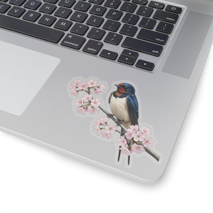 Barn Swallow Cherry Blossom Sticker | Glossy Floral Bird Decal | Spring Laptop Sticker