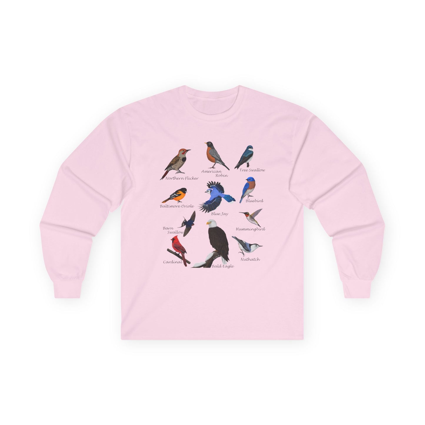 Bald Eagle Blue Jay Cardinal Robin on a Branch Birdwatching Cotton Long Sleeve T-Shirt