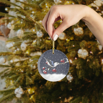 Nuthatch on a Winter Branch Christmas Bird Glass Ornament