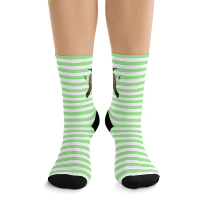 Green Woodpecker Stripes Green White Birding & Birdwatching Bird Socks