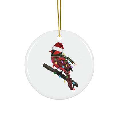 Cardinal as Santa Ceramic Bird Christmas Ornament | Durable Double-Sided Bird Lover Decor