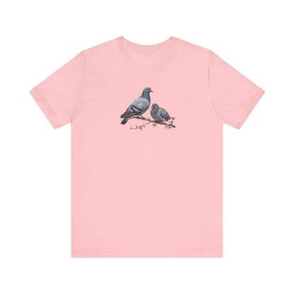 Taube & Jungvogel T-Shirt | Frühlingsblüten Vogelmotiv für Vogelbeobachter