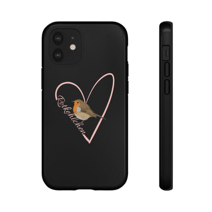 Rotkehlchen mit Herz Premium Handyhülle – Doppelt Geschützt & Rundum Bedruckt Schwarz
