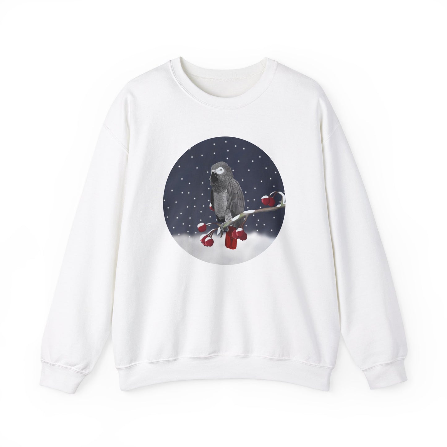 Grey Parrot on a Winter Branch Birdwatcher Christmas Bird Sweatshirt