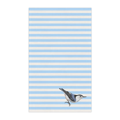 Nuthatch Bird Art Kitchen Towel Blue White 18" × 30"