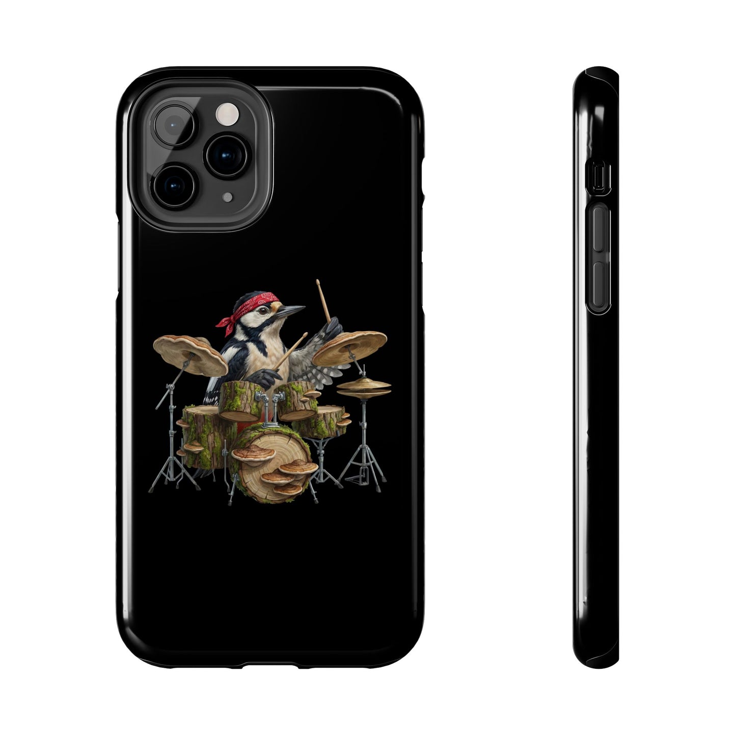 Woodpecker with Drums iPhone Case – Premium Tough Phone Cover Black
