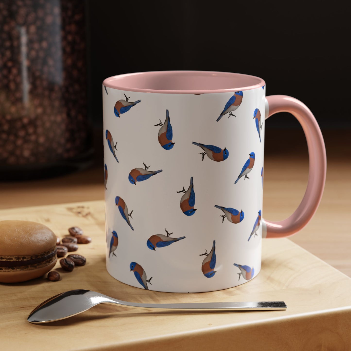 Bluebird All-Over Pattern Accent Mug | Colorful Bird Lover Gift for Birdwatchers