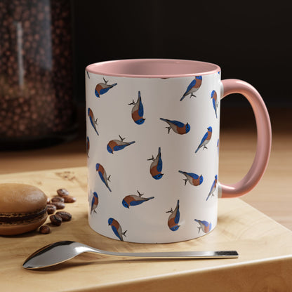 Bluebird All-Over Pattern Accent Mug | Colorful Bird Lover Gift for Birdwatchers