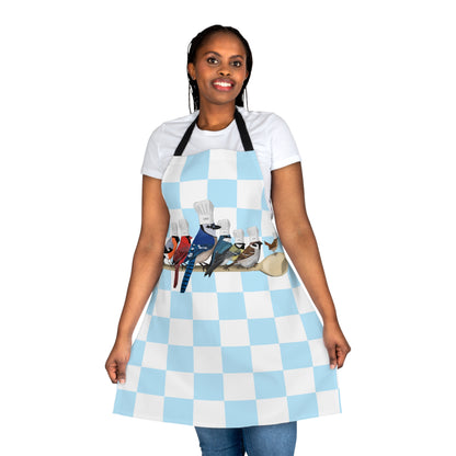 Garden Birds Kitchen Chef Bird Art Apron Blue and White Checkered - jz.birds