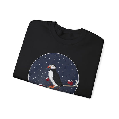 Puffin on a Winter Branch Birdwatcher Christmas Bird Sweatshirt