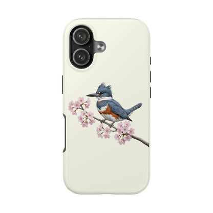 Belted Kingfisher & Cherry Blossom Tough iPhone Case Creamy White