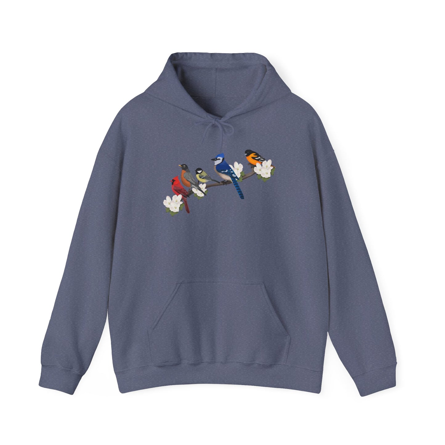 Backyard Birds on a Branch Blue Jay Cardinal Robin Chickadee Oriole Birdwatcher Hoodie