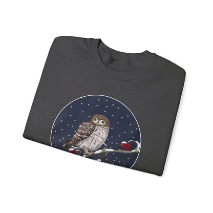 Owl on a Winter Branch Birdwatcher Christmas Bird Sweatshirt