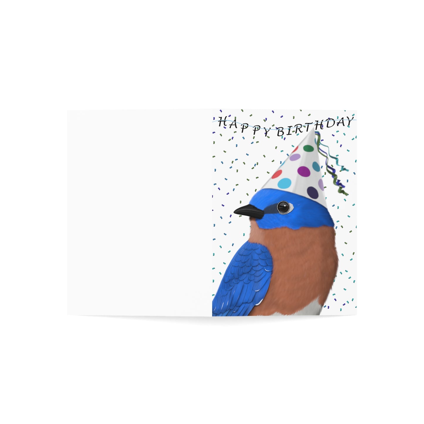 Eastern Bluebird with Party Hat Birthday Card – Premium Matte Bird Greeting Card