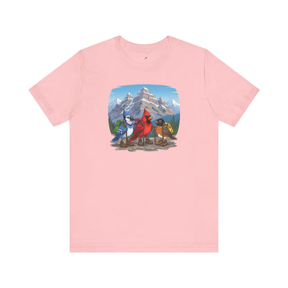 Birds Hiking T-Shirt Funny Cardinal Blue Jay Robin on a Hike Bird Watcher Bird Lover