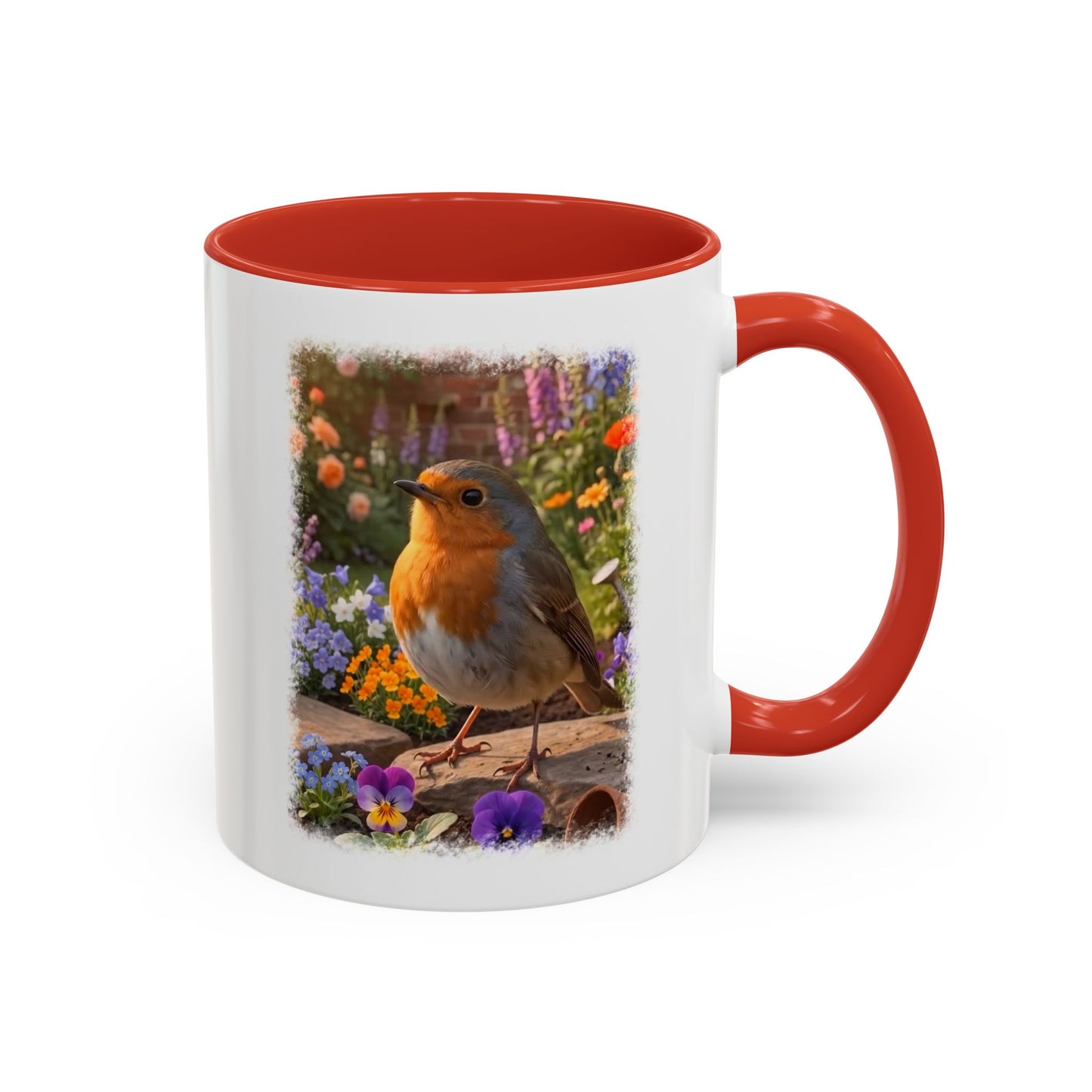 Robin Rosi Flower Bed Mug - Cute Backyard Bird Watcher Gift