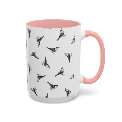Nuthatch All-Over Pattern Accent Mug | Colorful Bird Lover Gift for Birdwatchers