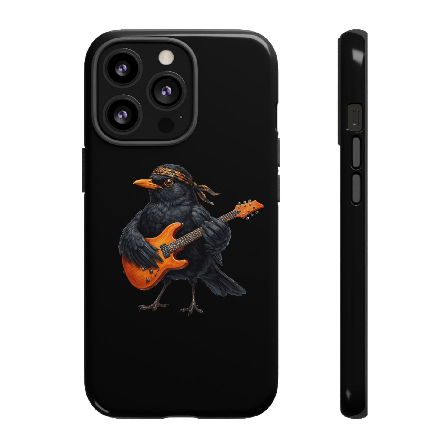 Amsel mit Gitarre Premium Handyhülle – Doppelt Geschützt & Rundum Bedruckt Schwarz