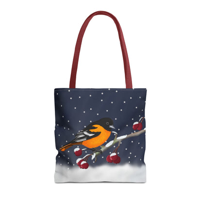 Baltimore Oriole on a Winter Branch Christmas Bird Tote Bag 16"x16"