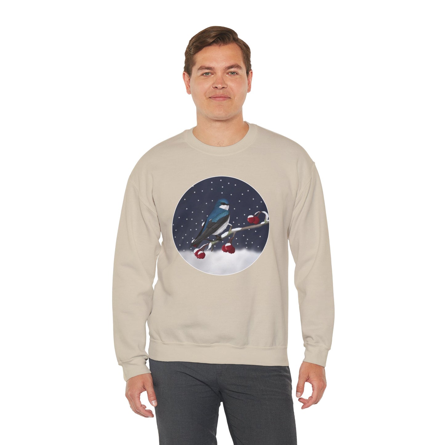 Tree Swallow on a Winter Branch Birdwatcher Christmas Bird Sweatshirt