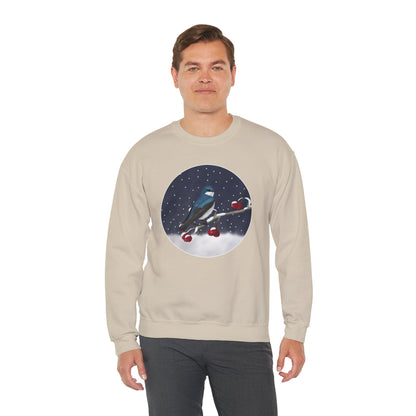 Tree Swallow on a Winter Branch Birdwatcher Christmas Bird Sweatshirt