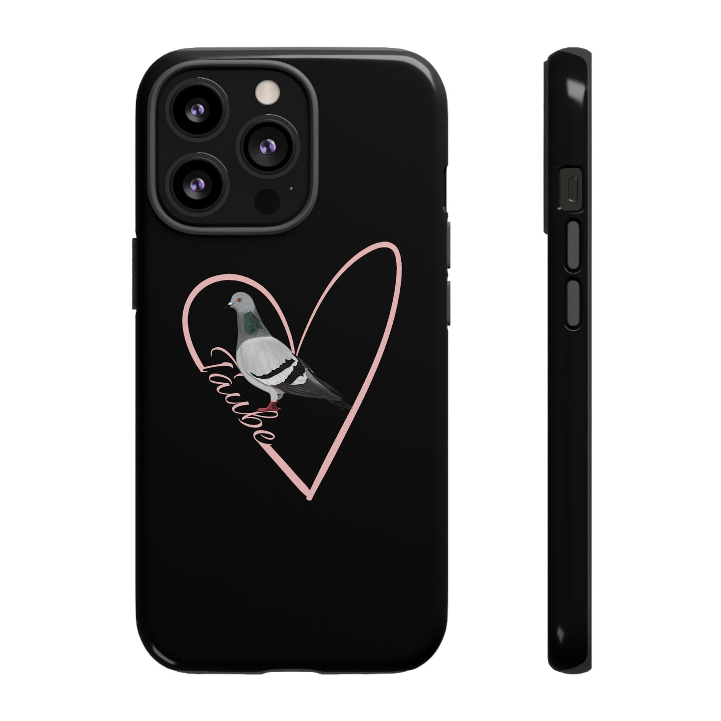 Taube mit Herz Premium Handyhülle – Doppelt Geschützt & Rundum Bedruckt Schwarz