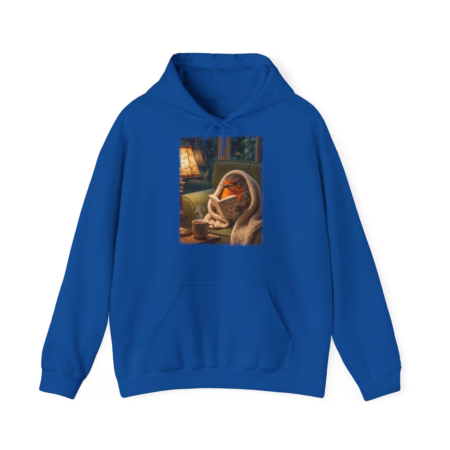Gemütlicher Rotkehlchen Hoodie mit Lese-Motiv | Süßer Vogel Kapuzenpullover für Buchliebhaber