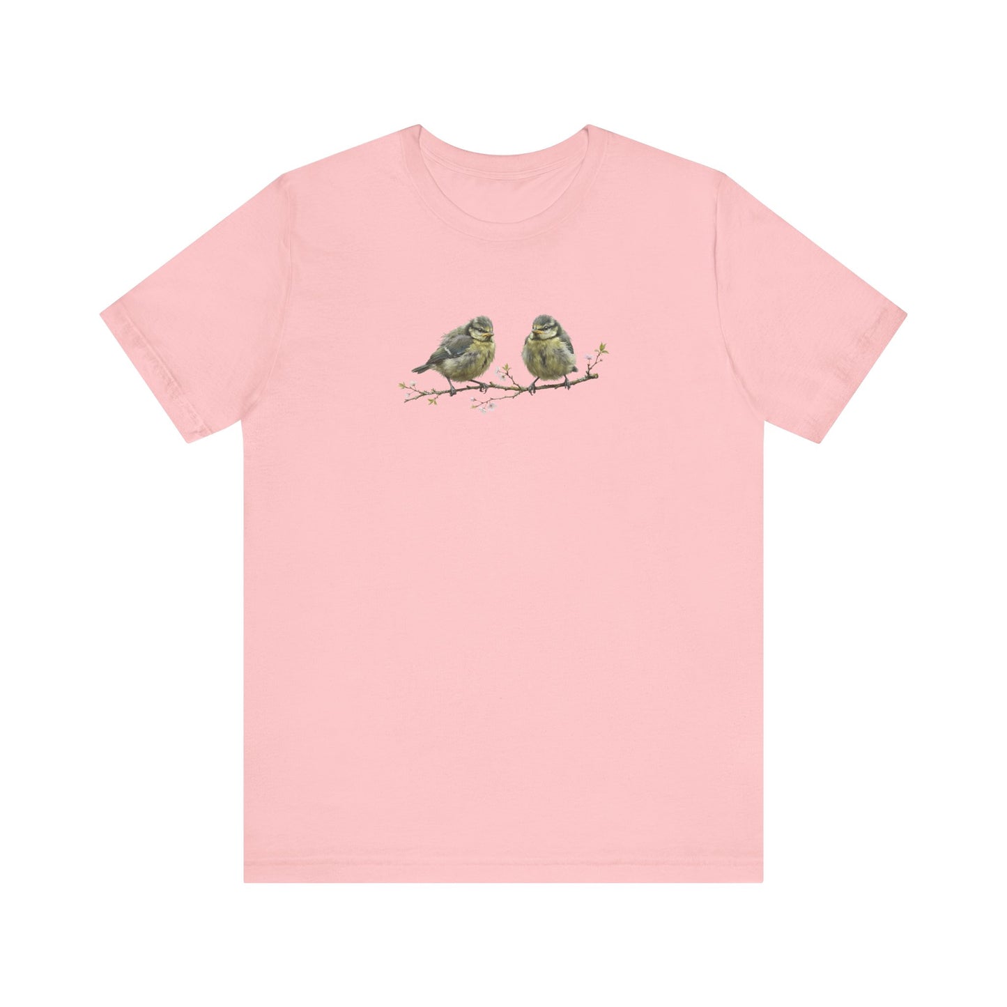 Blue Titmouse Fledgling T-Shirt | Spring Blossoms Unisex Graphic Tee for Bird Watchers