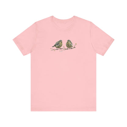 Blue Titmouse Fledgling T-Shirt | Spring Blossoms Unisex Graphic Tee for Bird Watchers