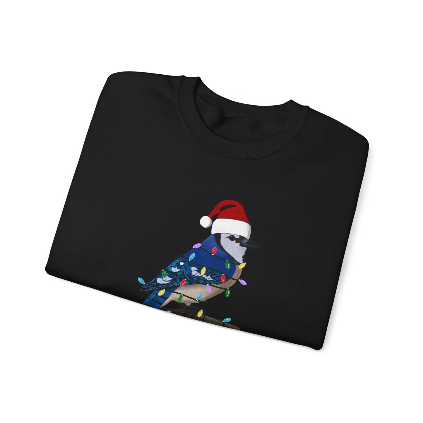 Blue Jay with Fairy Lights Santa Claus Christmas Bird Sweatshirt