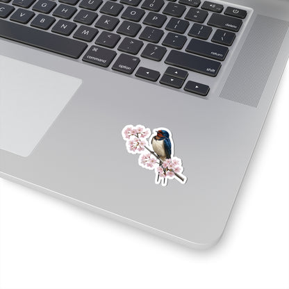 Barn Swallow Cherry Blossom Sticker | Glossy Floral Bird Decal | Spring Laptop Sticker