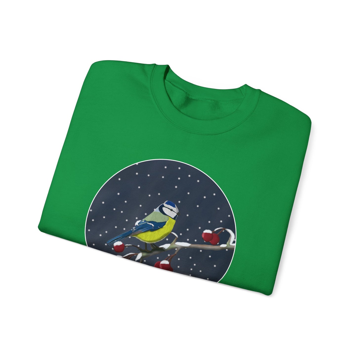 Blue Titmouse on a Winter Branch Birdwatcher Christmas Bird Sweatshirt