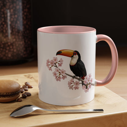 Toucan Cherry Blossom Mug | Pink Ceramic Coffee Cup for Bird Lovers