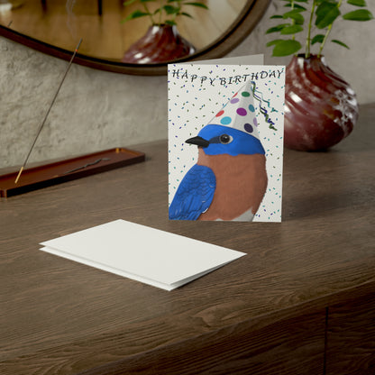 Eastern Bluebird with Party Hat Birthday Card – Premium Matte Bird Greeting Card