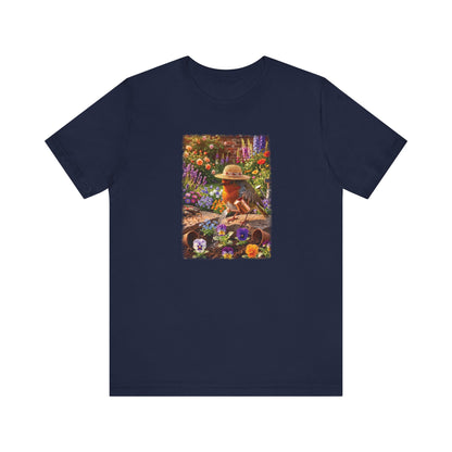 Robin Rosi Watering Flowers T-Shirt for Bird Lovers