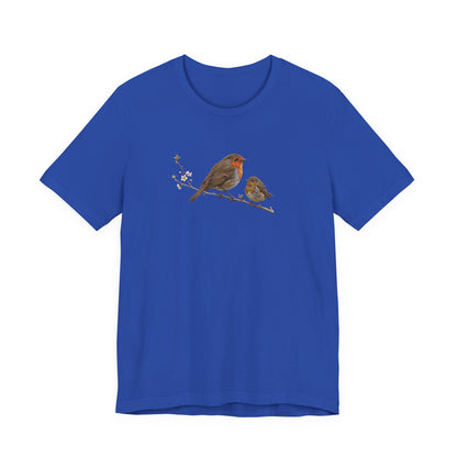 European Robin & Fledgling T-Shirt | Spring Blossoms Unisex Graphic Tee
