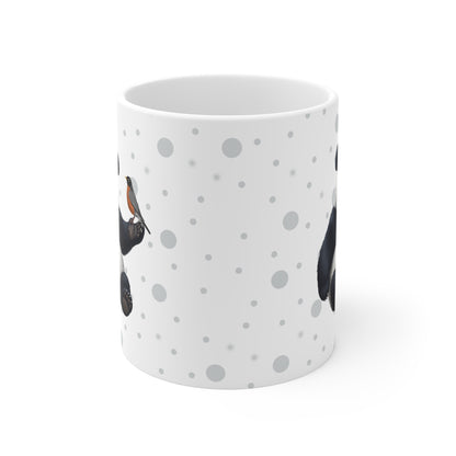 Panda Bear Mug with American Robin for Animal Lovers & Bird Watchers 11oz