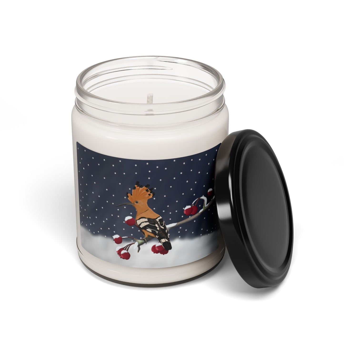 Hoopoe on a Winter Branch Christmas Bird Art Scented Soy Candle, 9oz