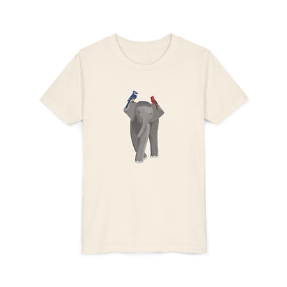 Elephant with Blue Jay and Cardinal Bird Youth T-Shirt