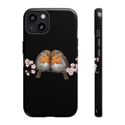 Rotkehlchen mit Kirschblüten Premium Handyhülle – Doppelt Geschützt & Rundum Bedruckt Schwarz