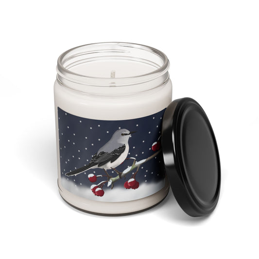 Mockingbird on a Winter Branch Christmas Bird Art Scented Soy Candle, 9oz