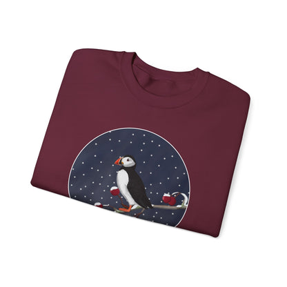 Puffin on a Winter Branch Birdwatcher Christmas Bird Sweatshirt